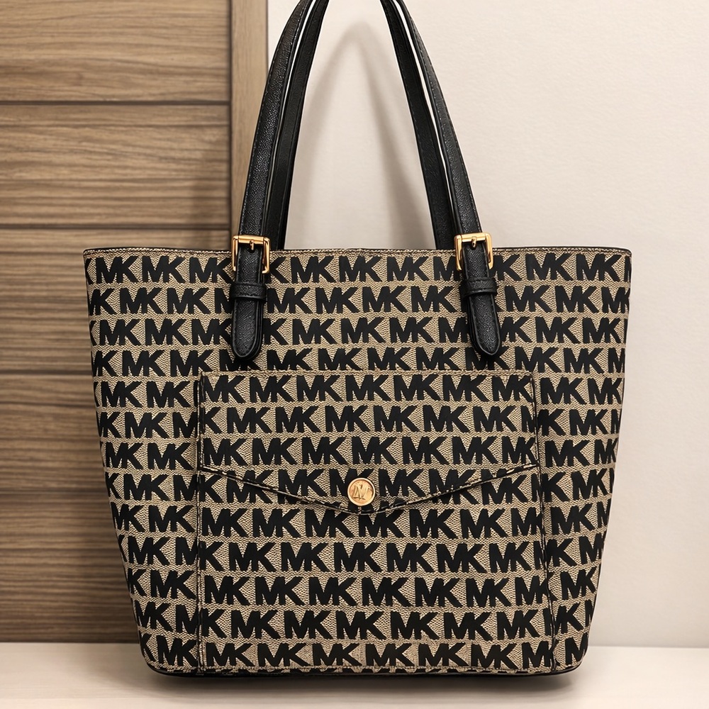 Michael Kors Black and Brown MK Pattern Tote